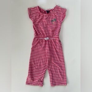 Nautica Little Girls Pink White Stripe Cap Sleeve Preppy Jumpsuit Size 5
